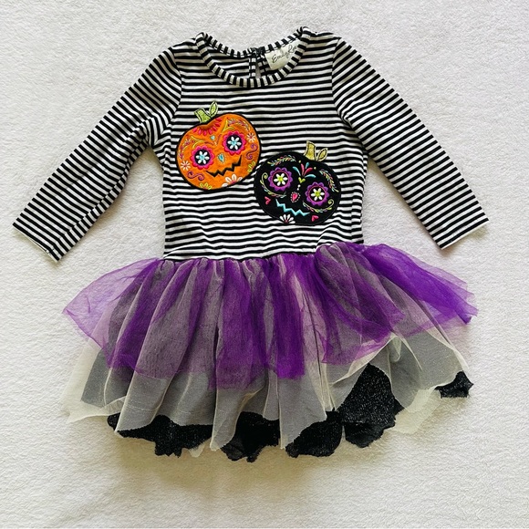 Emily Rose Black White Striped Pumpkin Tiered Tutu Halloween Dress, Girls 2T - Picture 1 of 9